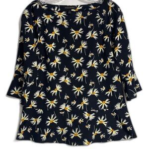 Banana Republic Navy Blue Daisy Floral Peplum Blouse 3/4 Sleeve Spring Casual Sm